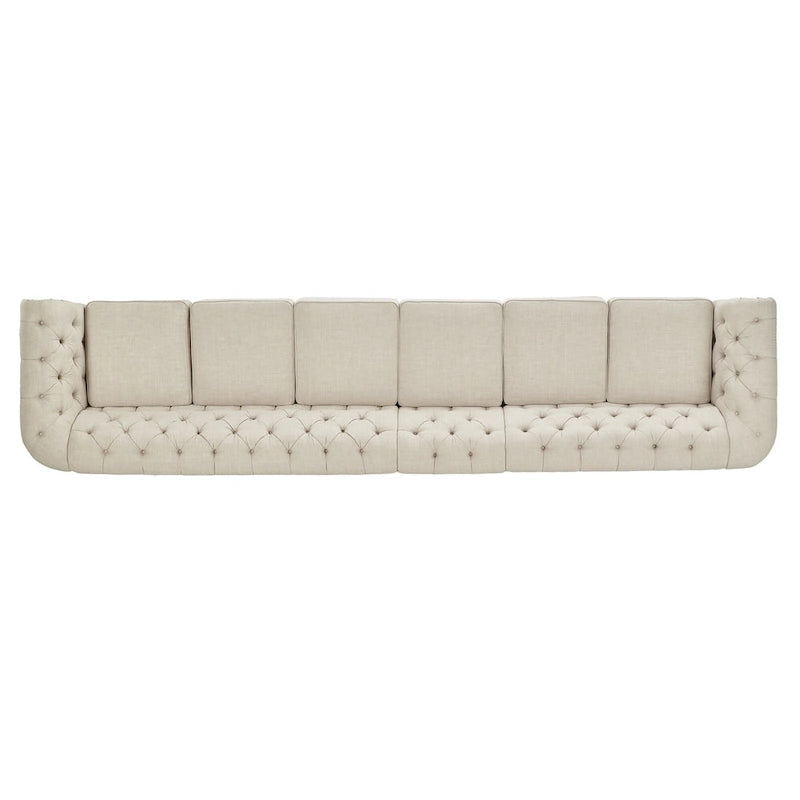 Divano modulare Chesterfield Knightsbridge in lino beige con capitonné di iNSPIRE Q Artisan