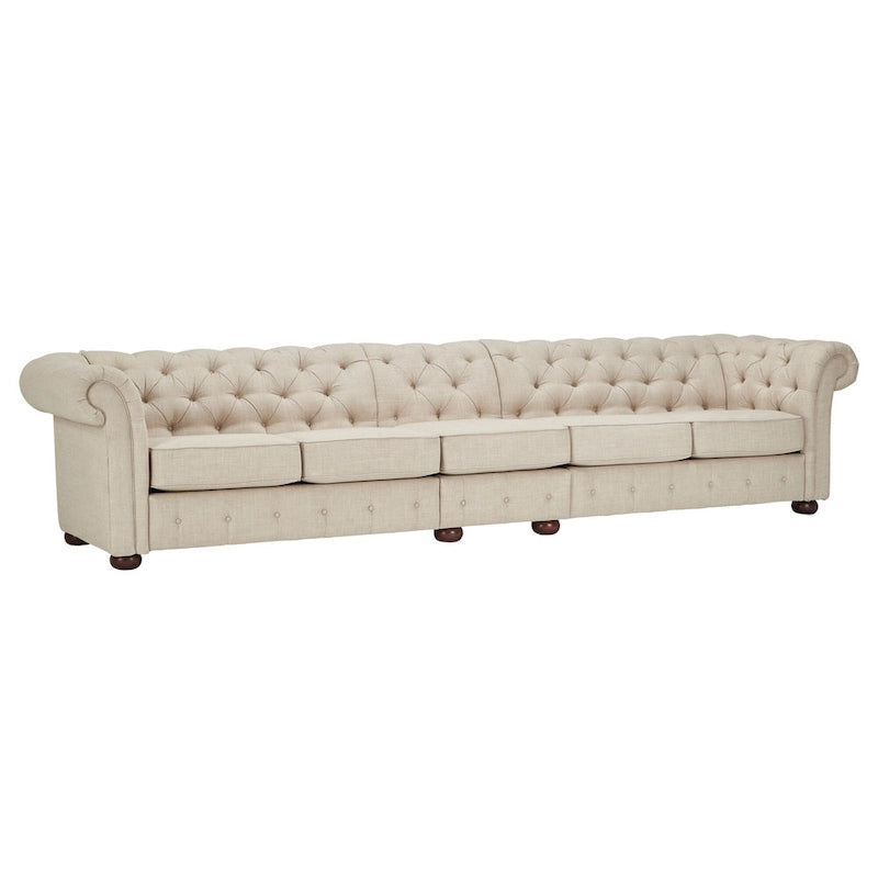 Divano modulare Chesterfield Knightsbridge in lino beige con capitonné di iNSPIRE Q Artisan