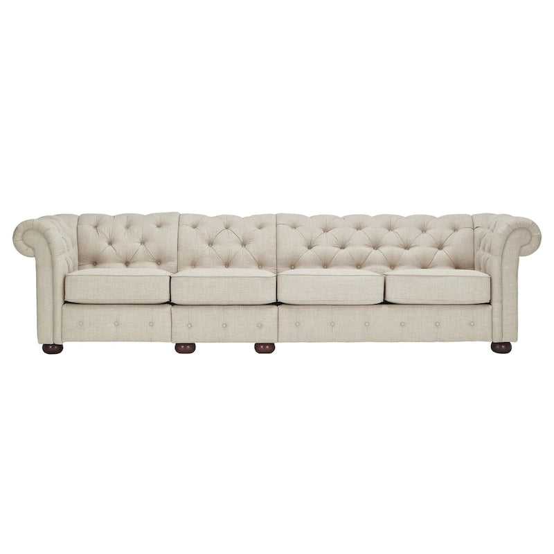 Divano modulare Chesterfield Knightsbridge in lino beige con capitonné di iNSPIRE Q Artisan