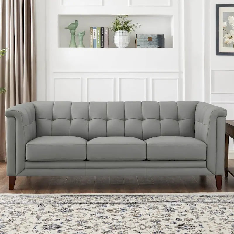 Sofa Hydeline Arvo ze skóry licowej, z wypełnieniem z pierza, pianki memory i sprężynami