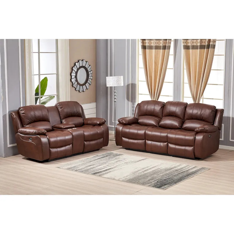 Juego de sala reclinable eléctrico de 2 piezas Betsy Furniture en cuero regenerado, sofá y sofá de dos plazas