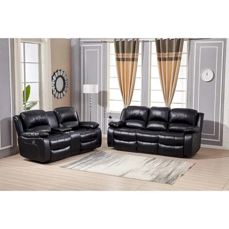 Juego de sala reclinable eléctrico de 2 piezas Betsy Furniture en cuero regenerado, sofá y sofá de dos plazas