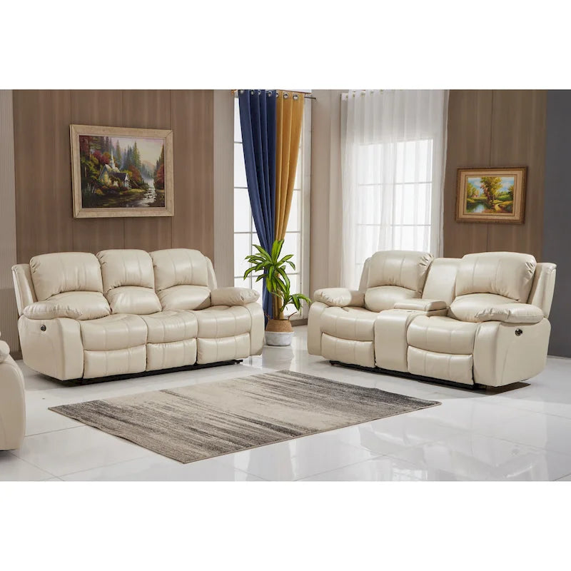 Betsy Furniture 2 részes, ragasztott bőr borítású, motorosan dönthető nappali garnitúra: kanapé és kétszemélyes kanapé