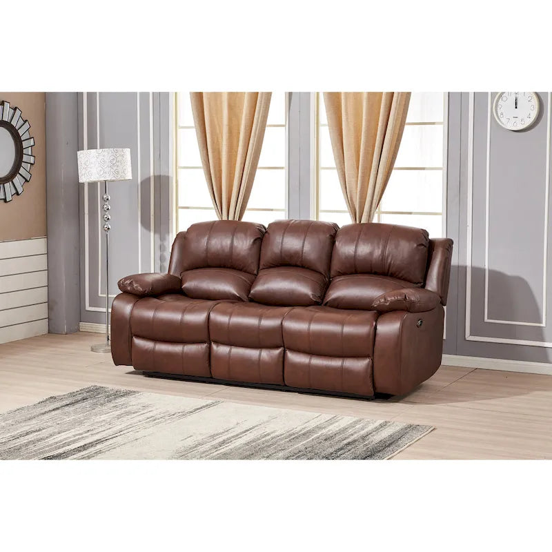 Betsy Furniture 2 részes, ragasztott bőr borítású, motorosan dönthető nappali garnitúra: kanapé és kétszemélyes kanapé