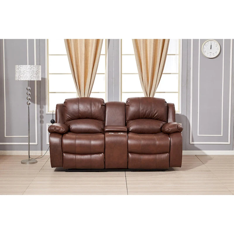 Betsy Furniture 2 részes, ragasztott bőr borítású, motorosan dönthető nappali garnitúra: kanapé és kétszemélyes kanapé