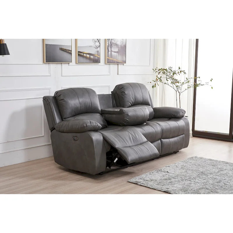 Betsy Furniture 2 részes, ragasztott bőr borítású, motorosan dönthető nappali garnitúra: kanapé és kétszemélyes kanapé