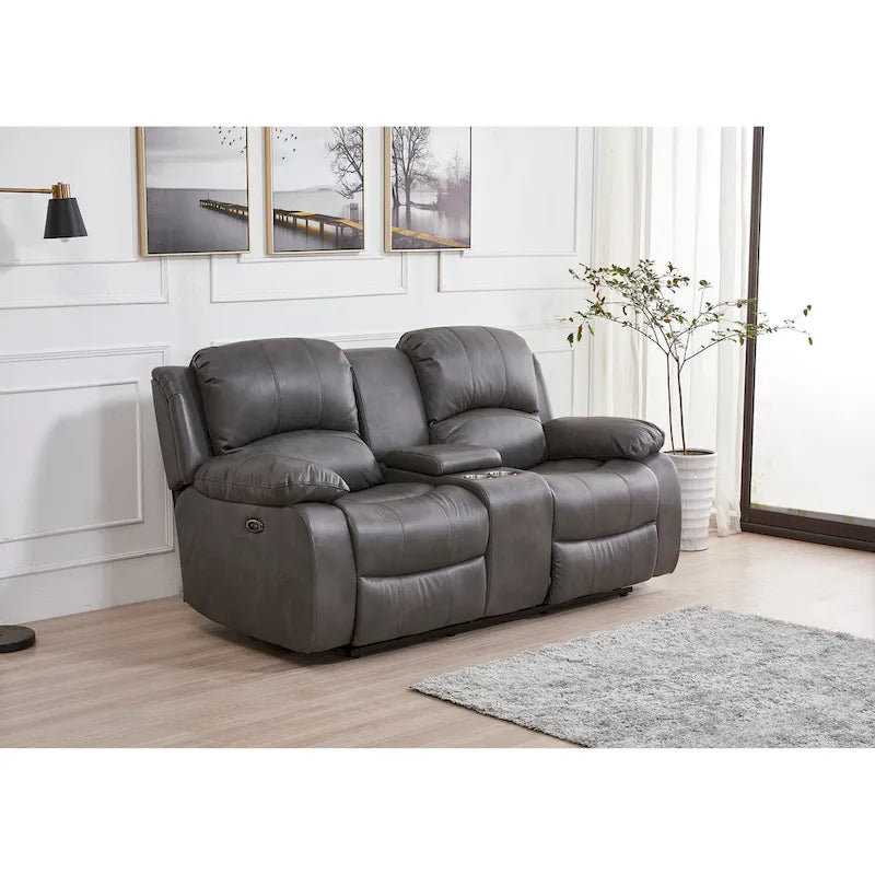Betsy Furniture 2 részes, ragasztott bőr borítású, motorosan dönthető nappali garnitúra: kanapé és kétszemélyes kanapé