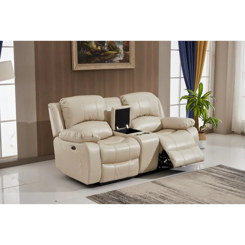 Betsy Furniture 2 részes, ragasztott bőr borítású, motorosan dönthető nappali garnitúra: kanapé és kétszemélyes kanapé