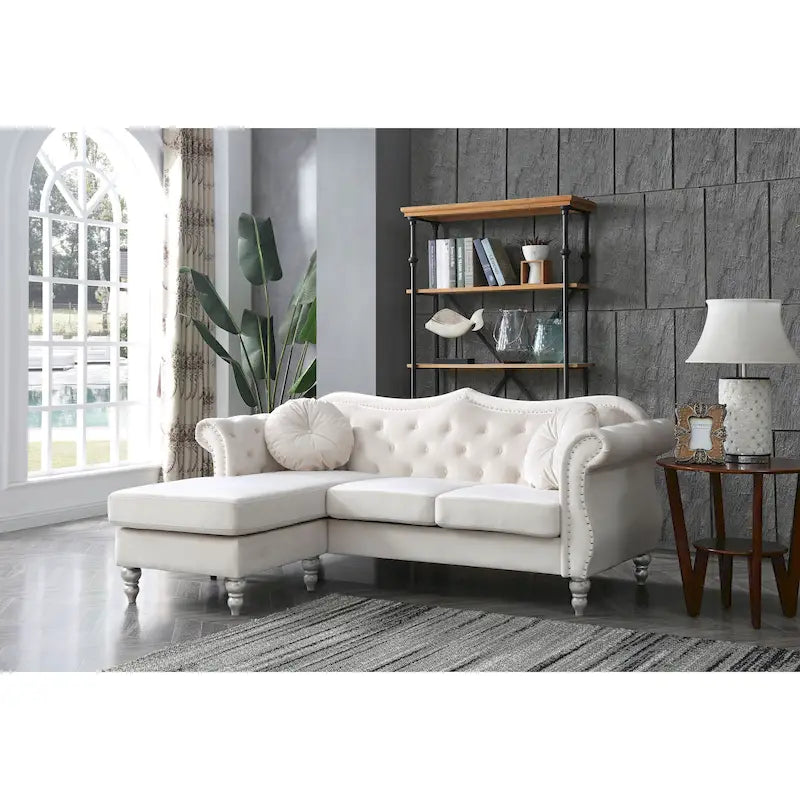 Welwetowa sofa Hollywood z odwracalnym szezlongiem