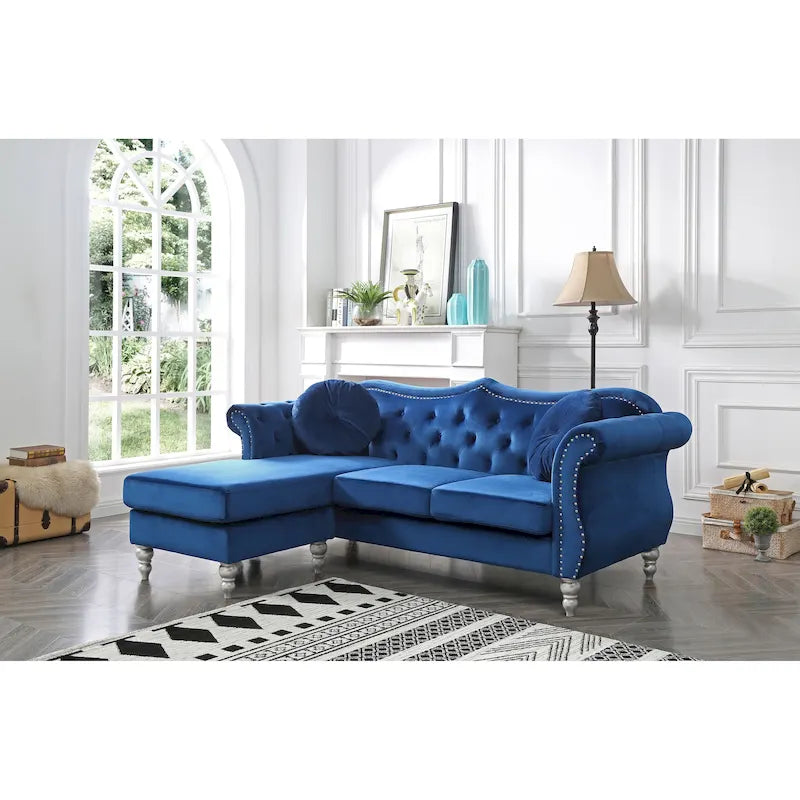 Welwetowa sofa Hollywood z odwracalnym szezlongiem