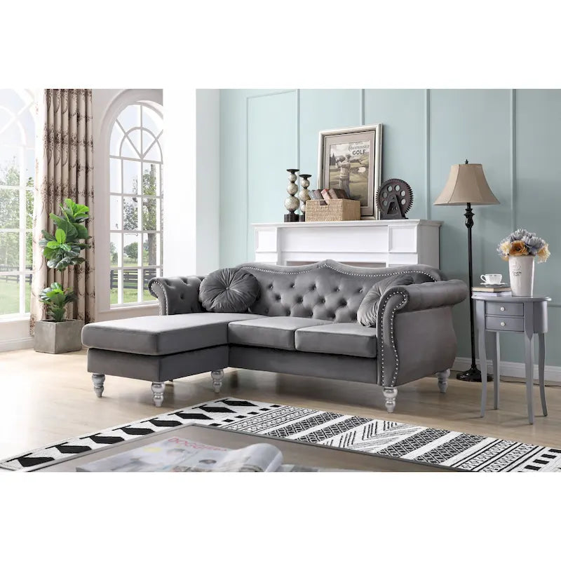 Welwetowa sofa Hollywood z odwracalnym szezlongiem