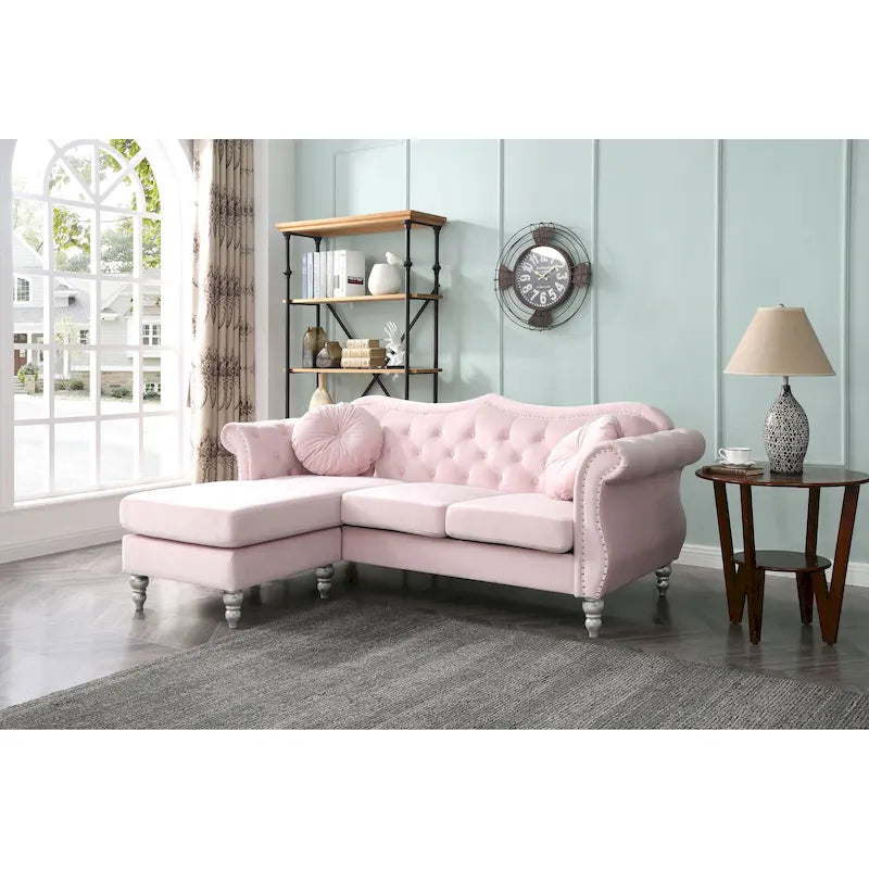 Welwetowa sofa Hollywood z odwracalnym szezlongiem