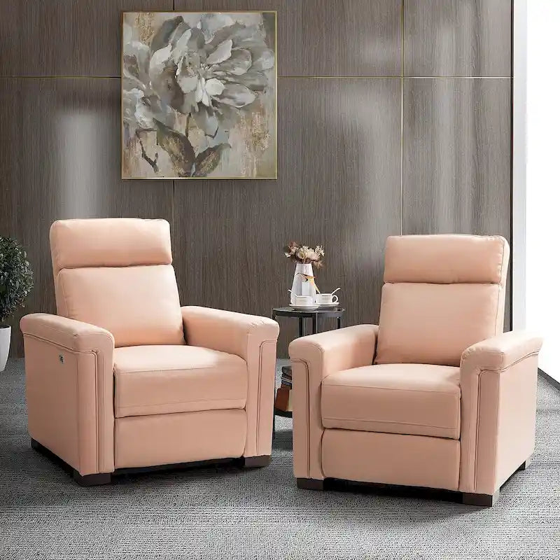 Fauteuil inclinable électrique Alicia de 34,65 pouces de largeur, classique contemporain en cuir véritable avec port USB (ensemble de 2)