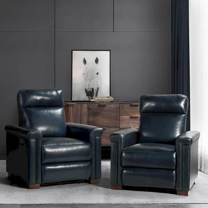 Sillón reclinable eléctrico clásico contemporáneo Alicia de cuero genuino de 34.65 de ancho, con puerto USB (juego de 2)