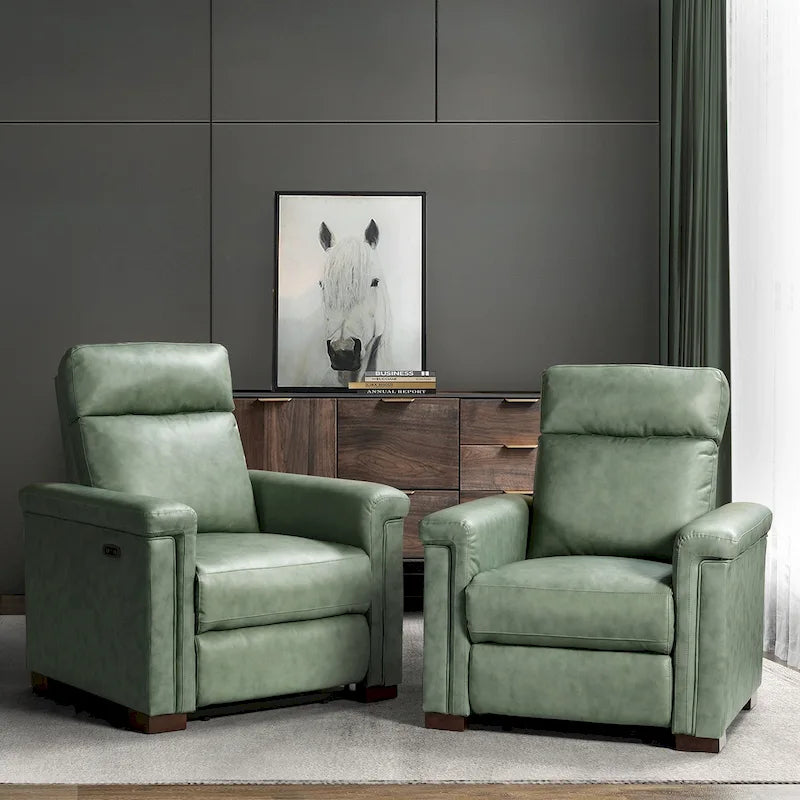 Sillón reclinable eléctrico clásico contemporáneo Alicia de cuero genuino de 34.65 de ancho, con puerto USB (juego de 2)