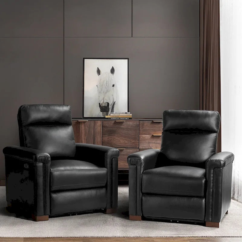 Sillón reclinable eléctrico clásico contemporáneo Alicia de cuero genuino de 34.65 de ancho, con puerto USB (juego de 2)
