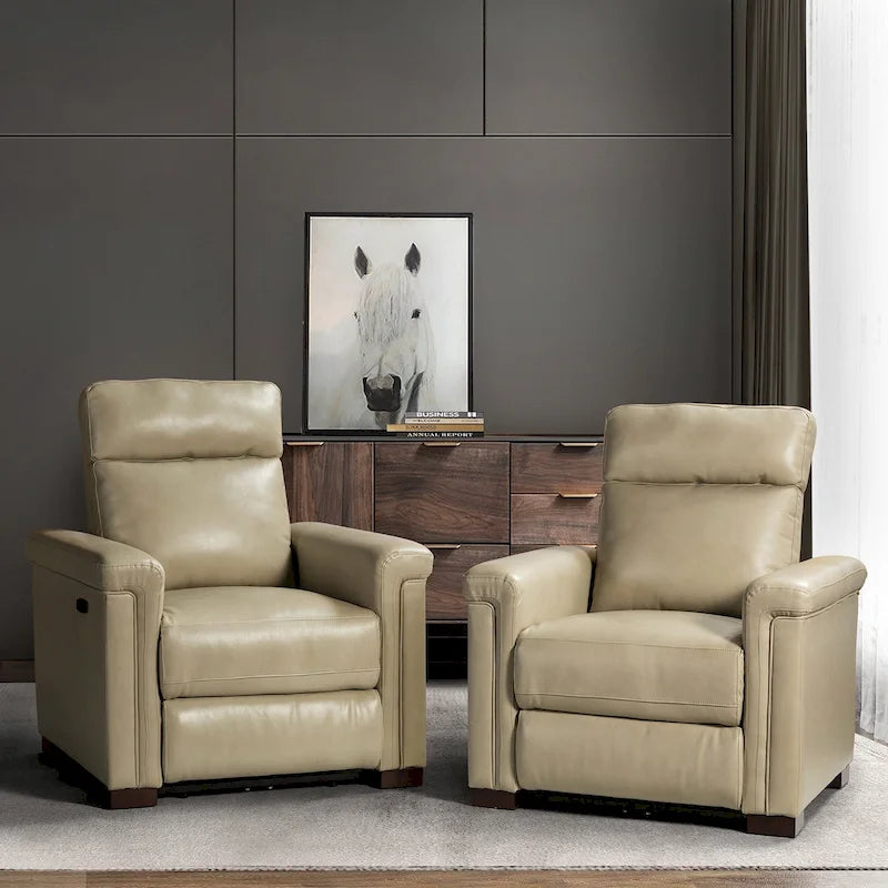 Sillón reclinable eléctrico clásico contemporáneo Alicia de cuero genuino de 34.65 de ancho, con puerto USB (juego de 2)