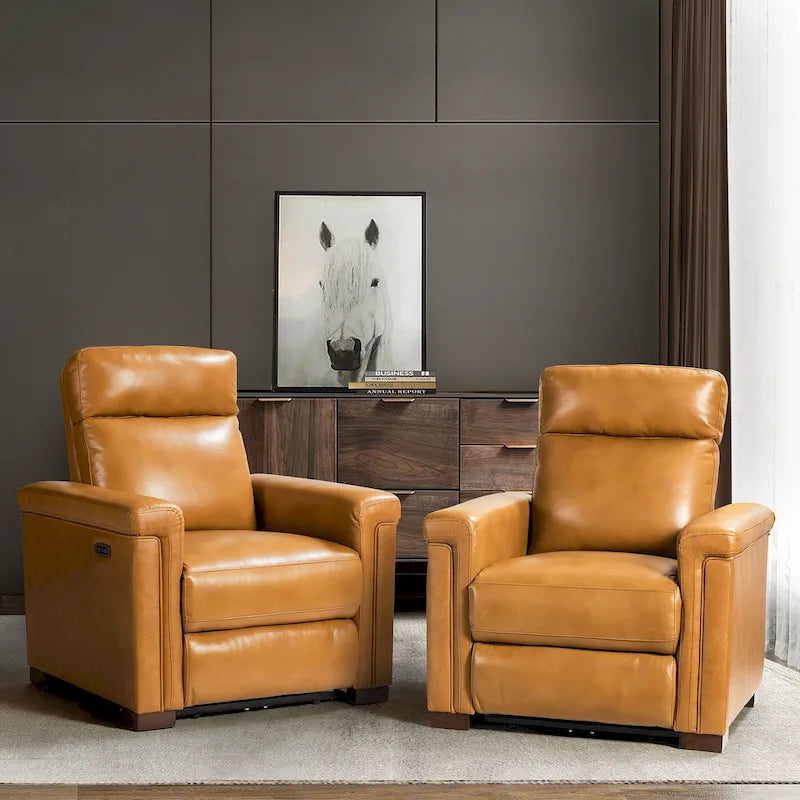 Sillón reclinable eléctrico clásico contemporáneo Alicia de cuero genuino de 34.65 de ancho, con puerto USB (juego de 2)