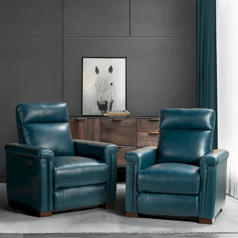 Sillón reclinable eléctrico clásico contemporáneo Alicia de cuero genuino de 34.65 de ancho, con puerto USB (juego de 2)