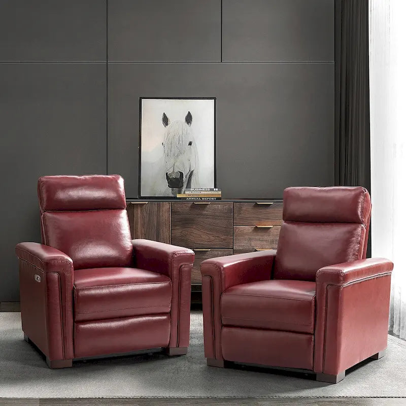 Sillón reclinable eléctrico clásico contemporáneo Alicia de cuero genuino de 34.65 de ancho, con puerto USB (juego de 2)