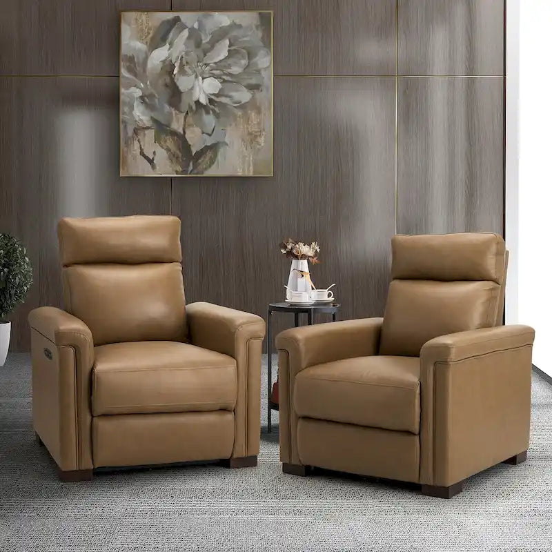 Sillón reclinable eléctrico clásico contemporáneo Alicia de cuero genuino de 34.65 de ancho, con puerto USB (juego de 2)