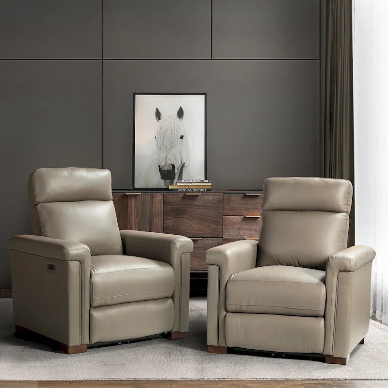 Sillón reclinable eléctrico clásico contemporáneo Alicia de cuero genuino de 34.65 de ancho, con puerto USB (juego de 2)