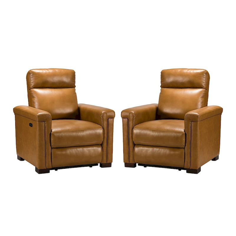 Fauteuil inclinable électrique Alicia de 34,65 pouces de largeur, classique contemporain en cuir véritable avec port USB (ensemble de 2)