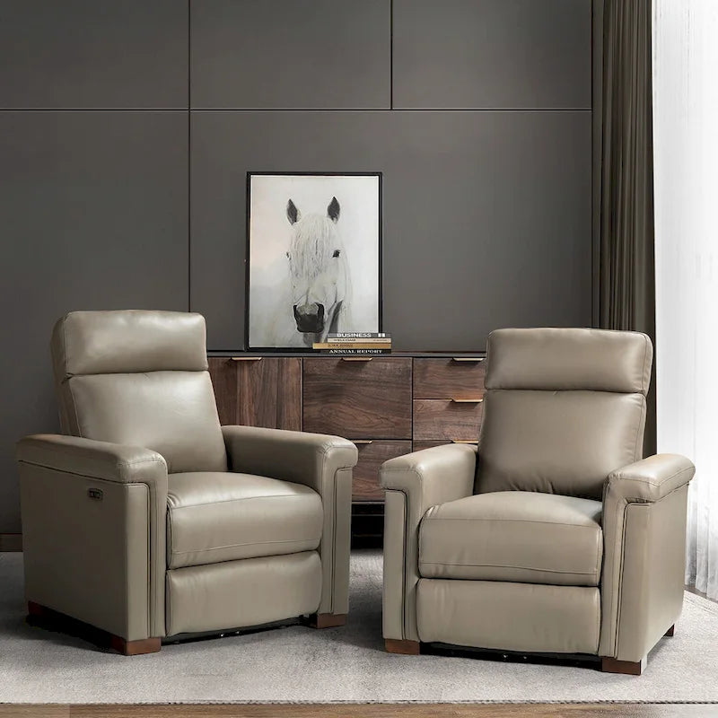 Fauteuil inclinable électrique Alicia de 34,65 pouces de largeur, classique contemporain en cuir véritable avec port USB (ensemble de 2)