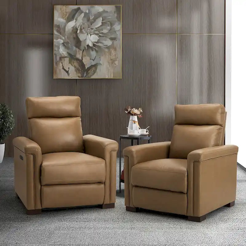 Fauteuil inclinable électrique Alicia de 34,65 pouces de largeur, classique contemporain en cuir véritable avec port USB (ensemble de 2)