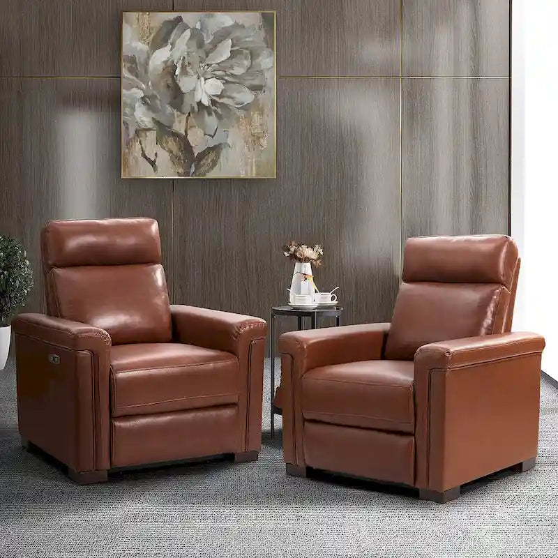 Fauteuil inclinable électrique Alicia de 34,65 pouces de largeur, classique contemporain en cuir véritable avec port USB (ensemble de 2)