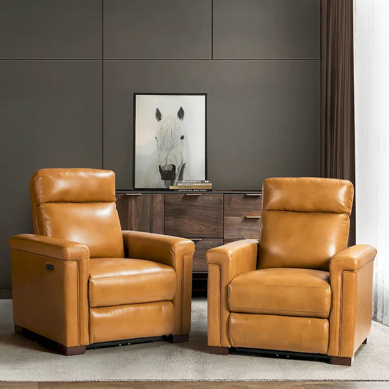 Fauteuil inclinable électrique Alicia de 34,65 pouces de largeur, classique contemporain en cuir véritable avec port USB (ensemble de 2)