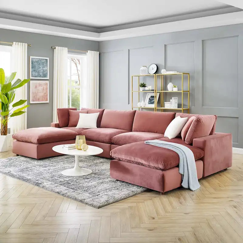 Canapé sectionnel Commix 6 pièces en velours généreusement rembourré de duvet
