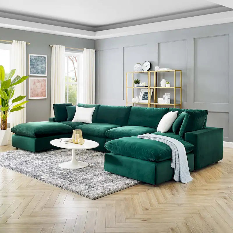 Canapé sectionnel Commix 6 pièces en velours généreusement rembourré de duvet