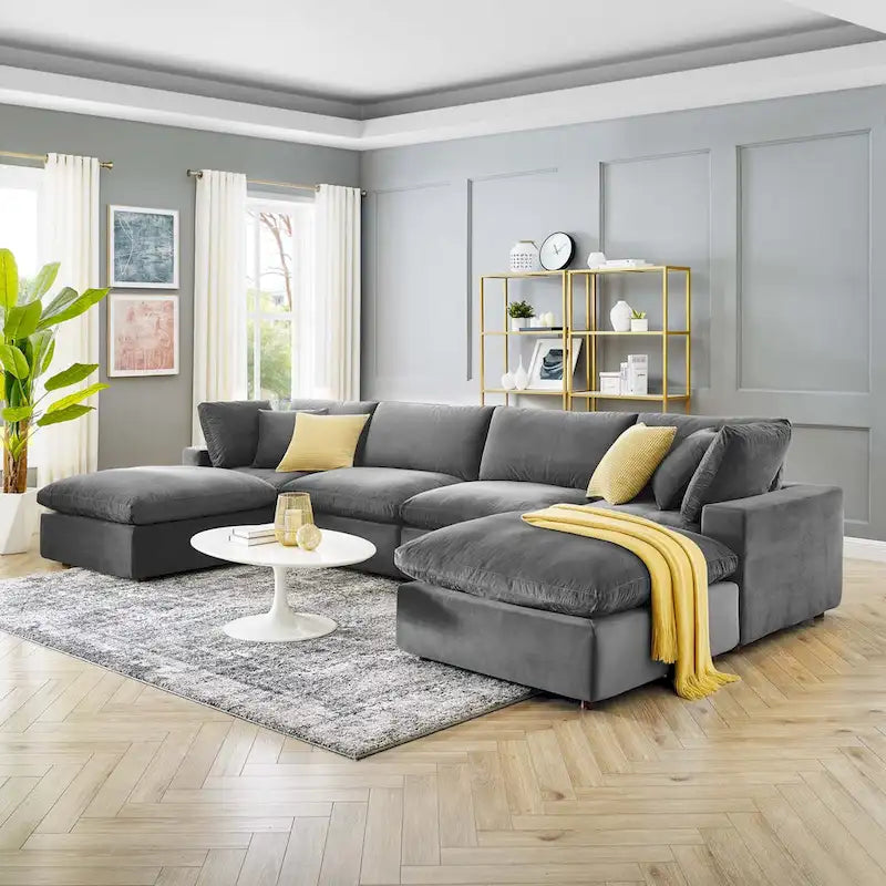 Canapé sectionnel Commix 6 pièces en velours généreusement rembourré de duvet
