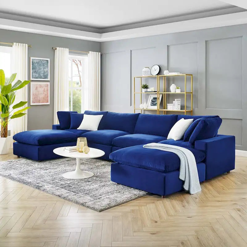 Canapé sectionnel Commix 6 pièces en velours généreusement rembourré de duvet
