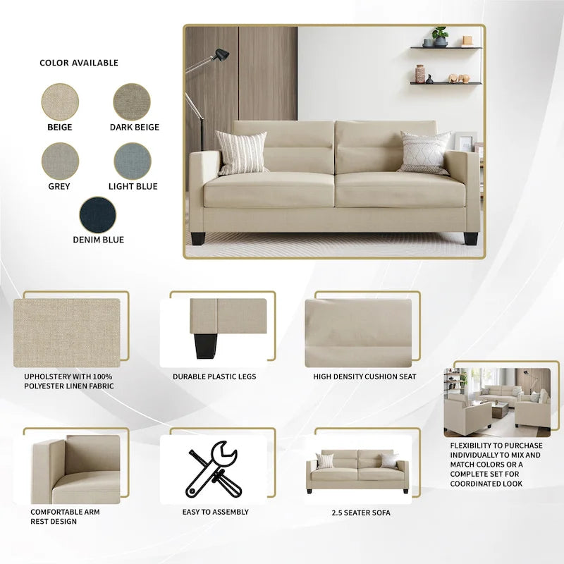 Canapé rembourré en lin au design épuré et minimaliste CraftPorch