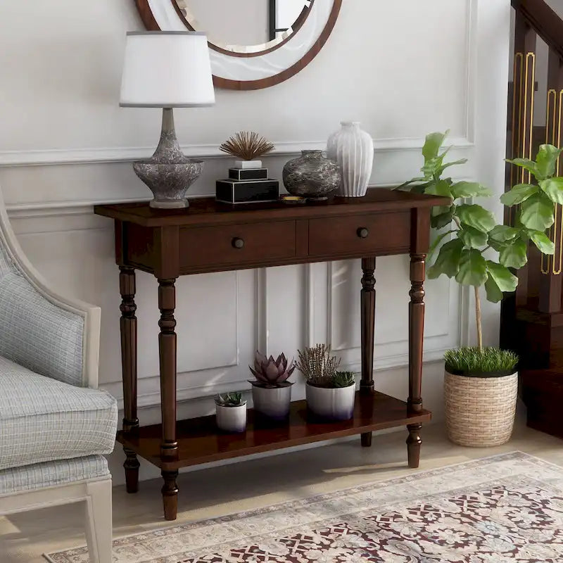 Jeln traditioneller Konsolentisch aus Holz, 38 Zoll, mit einem Regalboden von Furniture of America