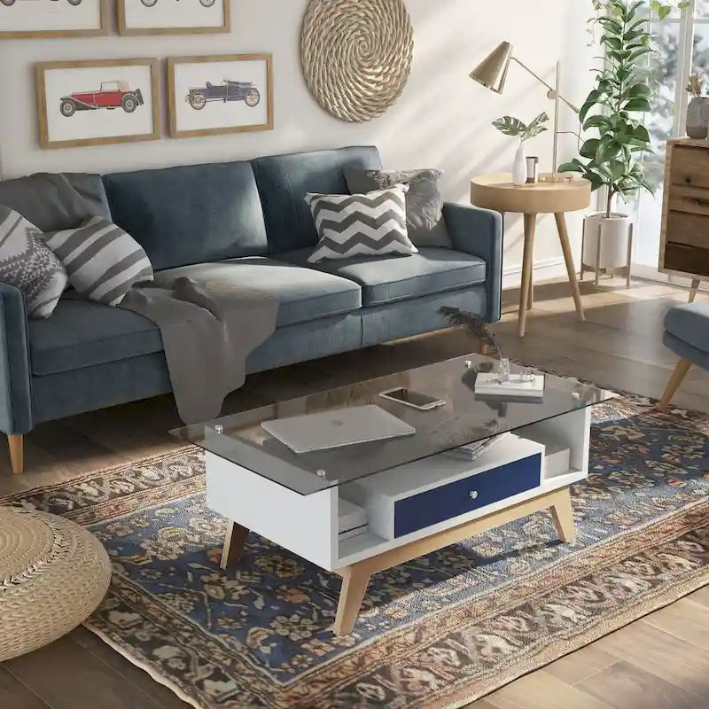 Tevi moderner Couchtisch mit 47-Zoll-Glasplatte und 1 Ablage von Furniture of America