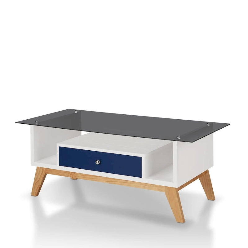 Tevi moderner Couchtisch mit 47-Zoll-Glasplatte und 1 Ablage von Furniture of America