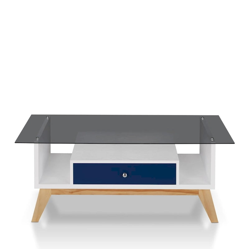 Tevi moderner Couchtisch mit 47-Zoll-Glasplatte und 1 Ablage von Furniture of America