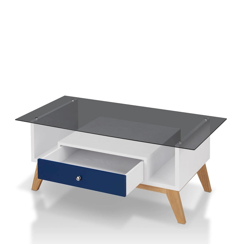 Tevi moderner Couchtisch mit 47-Zoll-Glasplatte und 1 Ablage von Furniture of America