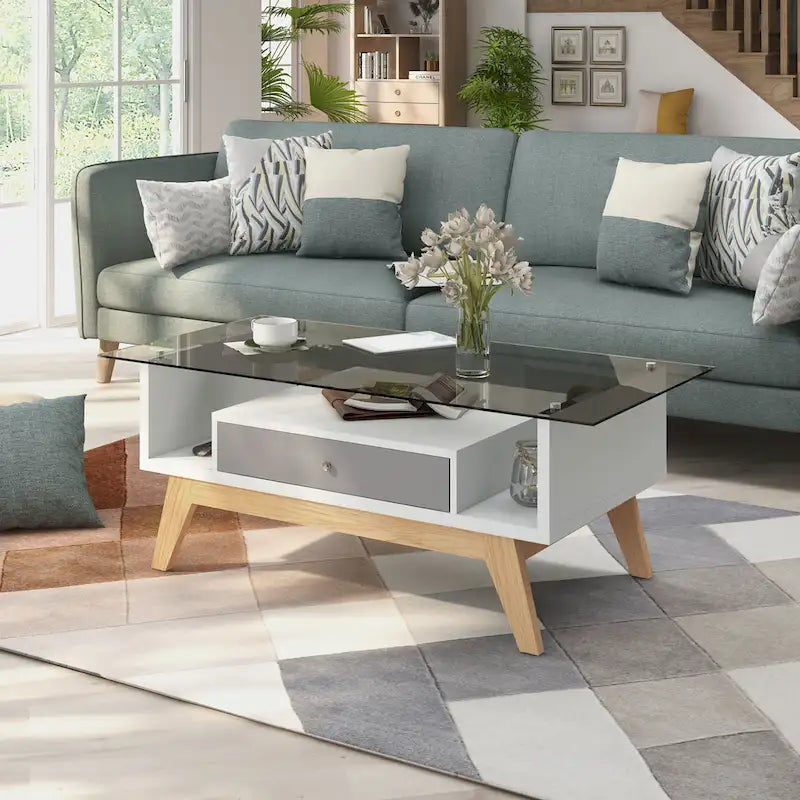 Tevi moderner Couchtisch mit 47-Zoll-Glasplatte und 1 Ablage von Furniture of America