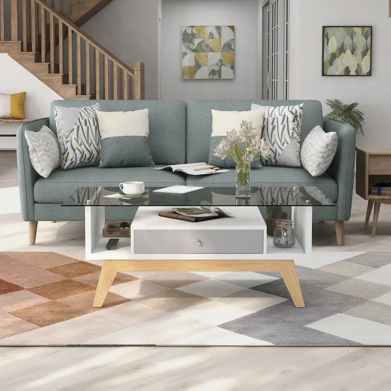 Tevi moderner Couchtisch mit 47-Zoll-Glasplatte und 1 Ablage von Furniture of America