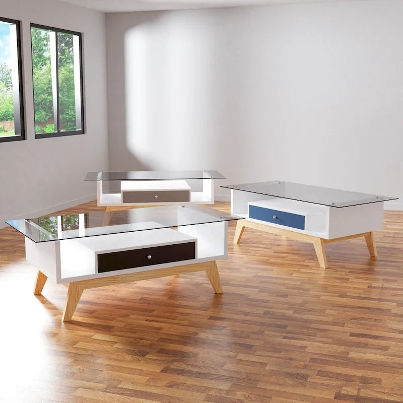 Tevi moderner Couchtisch mit 47-Zoll-Glasplatte und 1 Ablage von Furniture of America