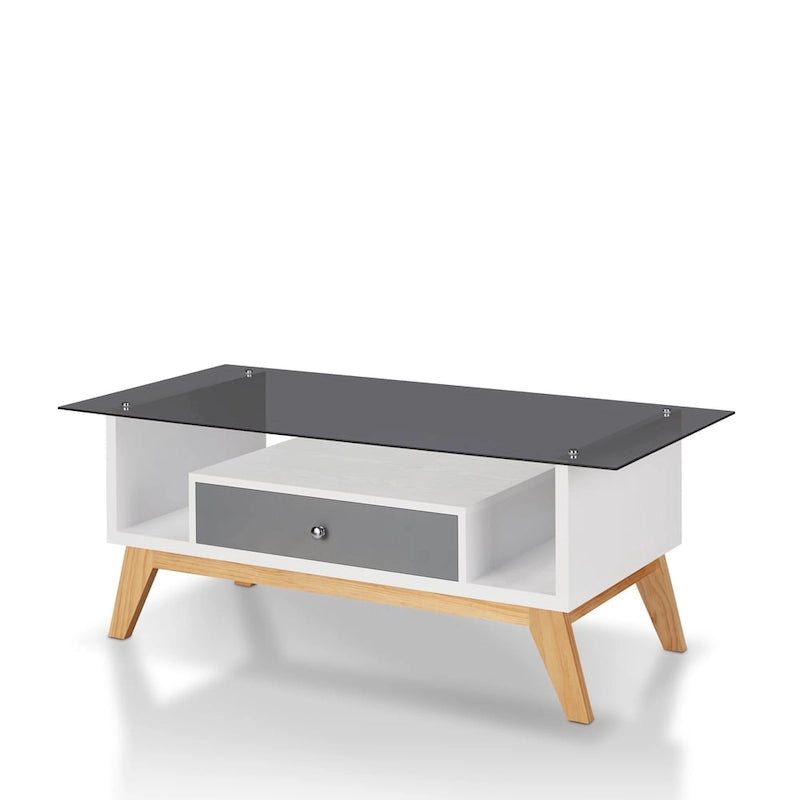 Tevi moderner Couchtisch mit 47-Zoll-Glasplatte und 1 Ablage von Furniture of America