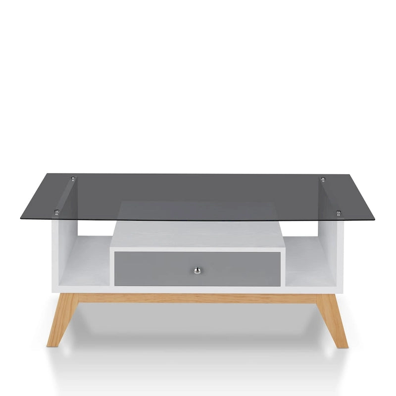 Tevi moderner Couchtisch mit 47-Zoll-Glasplatte und 1 Ablage von Furniture of America
