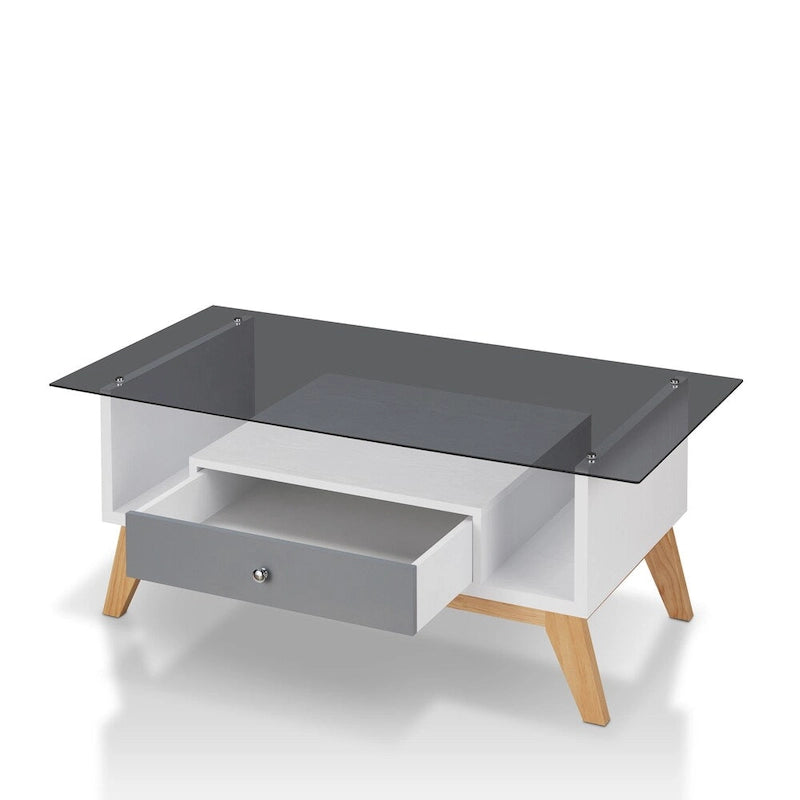 Tevi moderner Couchtisch mit 47-Zoll-Glasplatte und 1 Ablage von Furniture of America