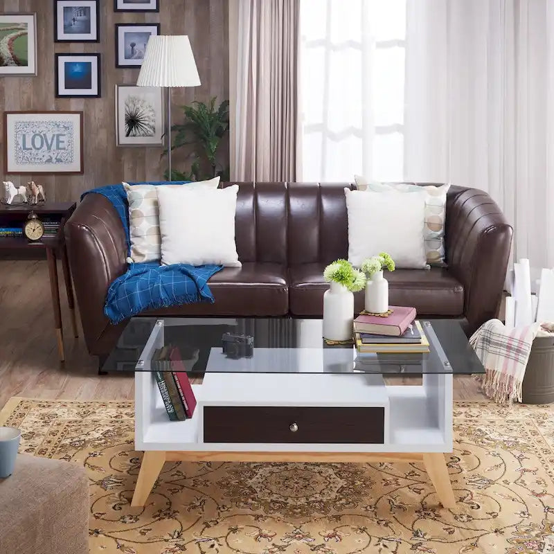 Tevi moderner Couchtisch mit 47-Zoll-Glasplatte und 1 Ablage von Furniture of America