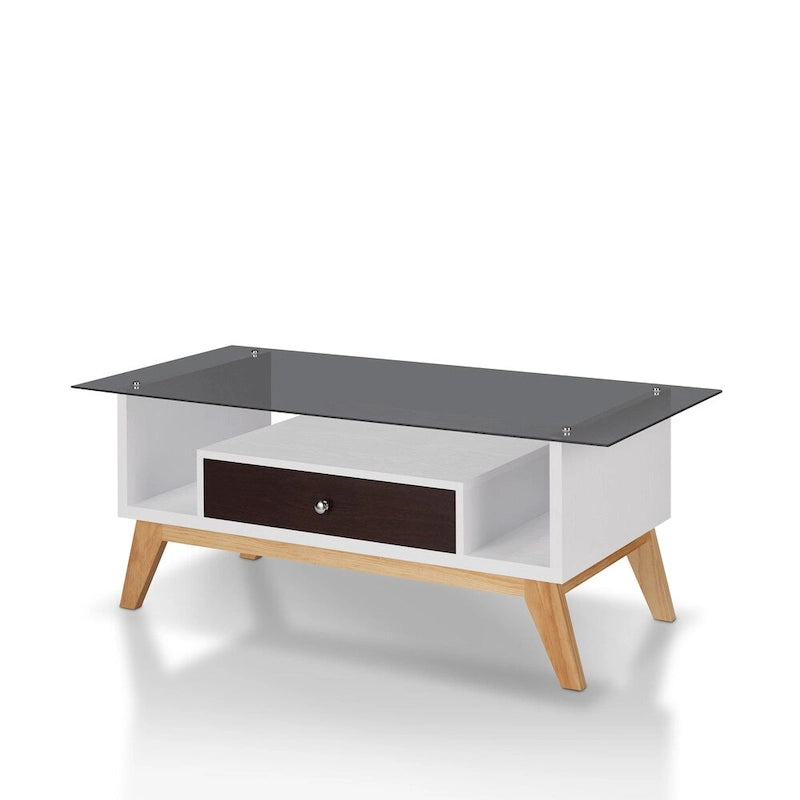 Tevi moderner Couchtisch mit 47-Zoll-Glasplatte und 1 Ablage von Furniture of America