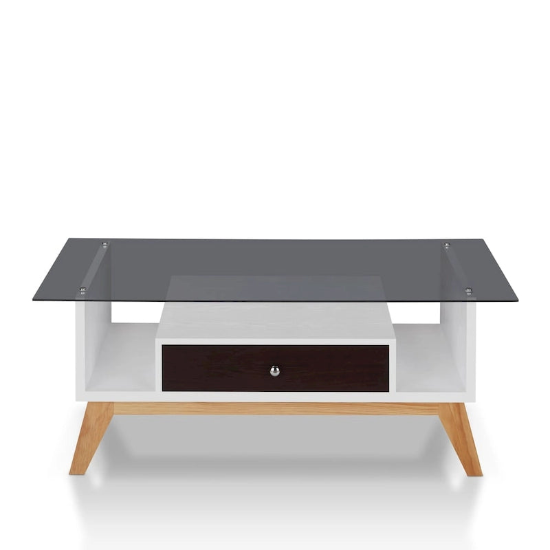 Tevi moderner Couchtisch mit 47-Zoll-Glasplatte und 1 Ablage von Furniture of America